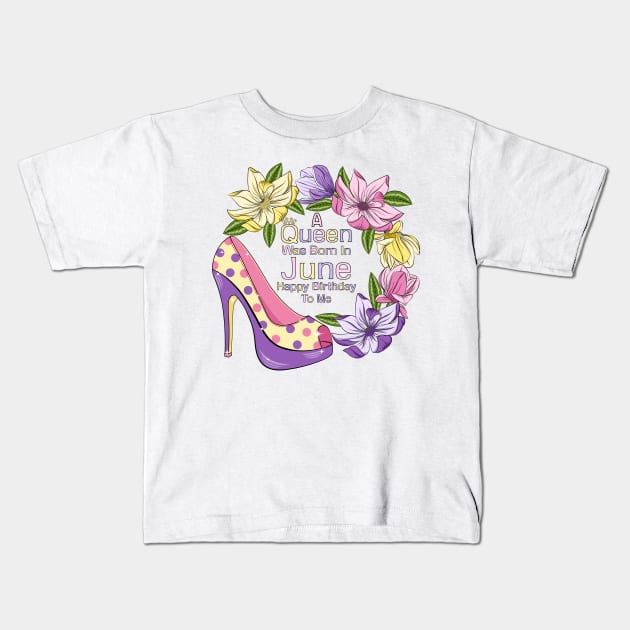 A Queen Was Born In June Kids T-Shirt by Designoholic